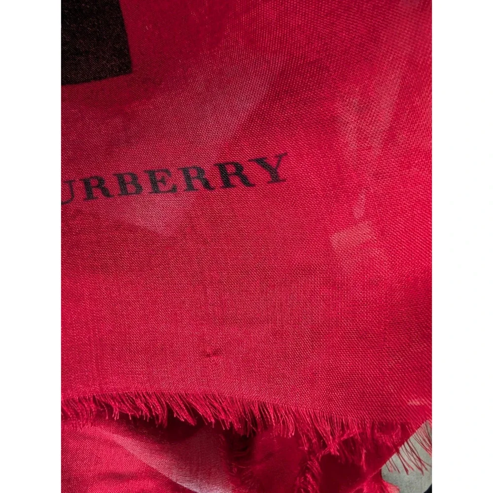 Burberry Leopard Cheetah Animal Print Red Silk Blend Scarf Italy Fringe Large